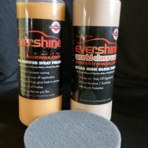 Two Evershine wax sprays with a sponge